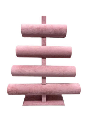 Süet Kumaş Pembe Renk Dört Kademeli 38/34 Cm Bileklik-saat Sergileme Standı