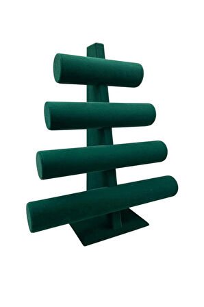Süet Kumaş Yeşil Renk Dört Kademeli 38/34 cm Bileklik-Saat Sergileme Standı