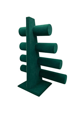 Süet Kumaş Yeşil Renk Dört Kademeli 38/34 cm Bileklik-Saat Sergileme Standı