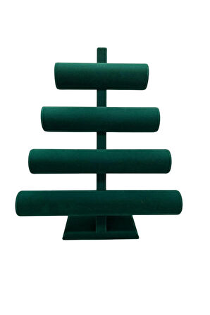 Süet Kumaş Yeşil Renk Dört Kademeli 38/34 cm Bileklik-Saat Sergileme Standı