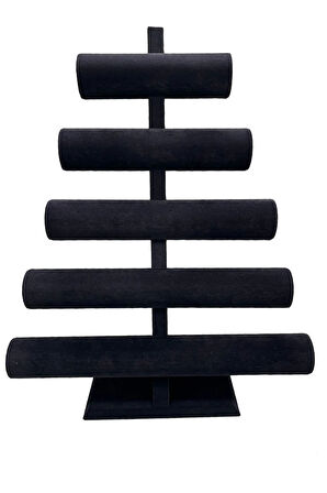 Süet Kumaş Siyah Renk Beş Kademeli 45/34 cm Bileklik-Saat Sergileme Standı
