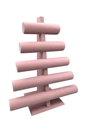 Süet Kumaş Pembe Renk Beş Kademeli 45/34 cm Bileklik-Saat Sergileme Standı