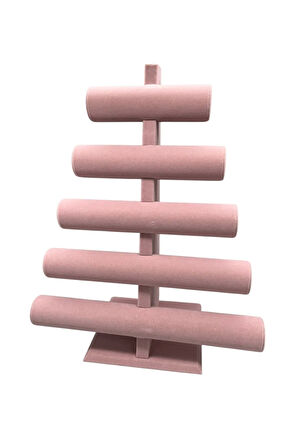 Süet Kumaş Pembe Renk Beş Kademeli 45/34 cm Bileklik-Saat Sergileme Standı