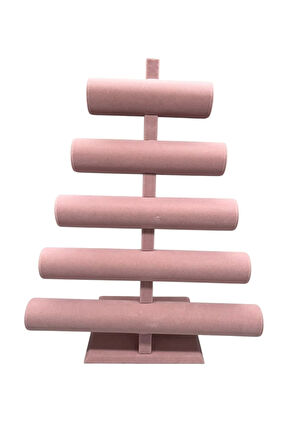 Süet Kumaş Pembe Renk Beş Kademeli 45/34 cm Bileklik-Saat Sergileme Standı