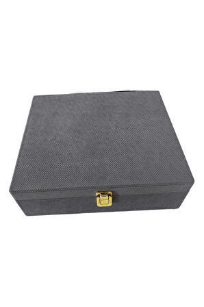 Yeni Yerli Üretim Keten Kumaş Gri Renk 35/30/10 cm Takı Sergileme Saklama Kutusu