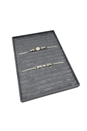 Yerli Üretim Özel Sardunya Kumaş Füme Renk 34/24Cm 14 Adet Kademeli Çekmece İçi Bileklik Tablası