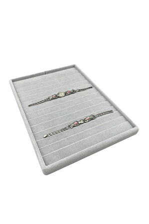 Yerli Üretim Süet Kumaş Gri Renk 34/24Cm 14 Adet Kademeli Çekmece İçi Bileklik Tablası
