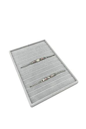 Yerli Üretim Süet Kumaş Gri Renk 34/24Cm 14 Adet Kademeli Çekmece İçi Bileklik Tablası
