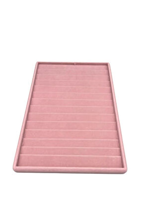 Yerli Üretim Süet Kumaş Pembe Renk 34/24Cm 14 Adet Kademeli Çekmece İçi Bileklik Tablası