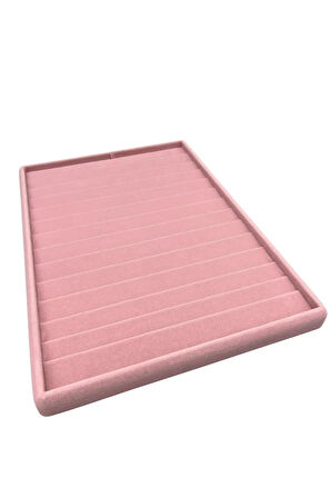 Yerli Üretim Süet Kumaş Pembe Renk 34/24Cm 14 Adet Kademeli Çekmece İçi Bileklik Tablası