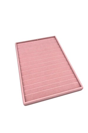 Yerli Üretim Süet Kumaş Pembe Renk 34/24Cm 14 Adet Kademeli Çekmece İçi Bileklik Tablası
