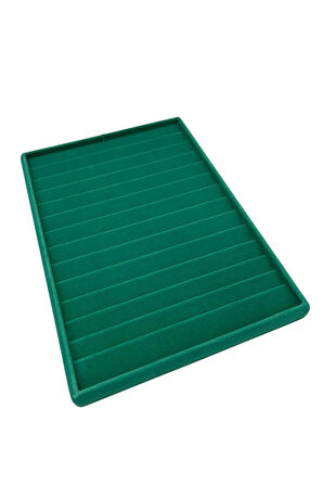 Yerli Üretim Süet Kumaş Yeşil Renk 34/24Cm 14 Adet Kademeli Çekmece İçi Bileklik Tablası