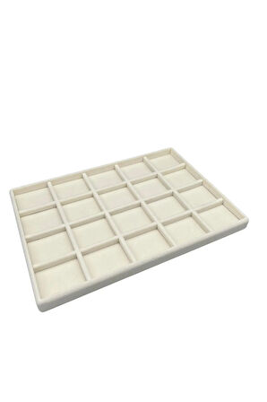 Süet Kumaş Krem Renk 34/24 cm 20 Bölmeli Takı Standı