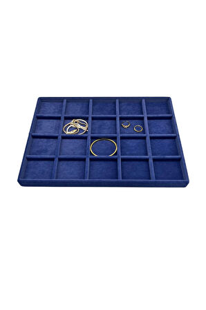 Süet Kumaş Lacivert Renkli 34/24 cm 20 Bölmeli  Takı Standı