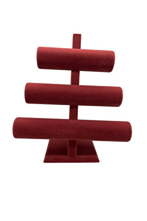 Süet Kumaş Bordo Renk Üçlü Kademeli 30/26 Cm Bileklik-saat Sergileme Standı