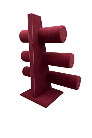 Süet Kumaş Bordo Renk Üçlü Kademeli 30/26 Cm Bileklik-saat Sergileme Standı