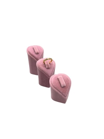 Kalp Model Süet Kumaş Pembe Renk Üçlü Takım Yüzük Sergileme Aksesuar