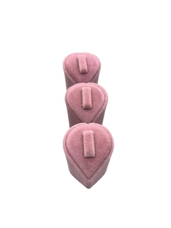 Kalp Model Süet Kumaş Pembe Renk Üçlü Takım Yüzük Sergileme Aksesuar