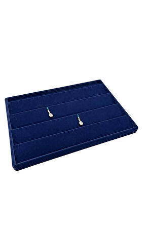 Yerli Üretim Cezayir Model Süet Kumaş Lacivert Renk 34/24 Cm Kademeli Çekmece İçi Küpe Standı