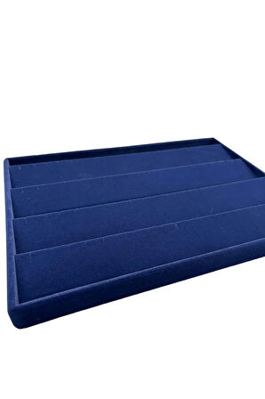 Yerli Üretim Cezayir Model Süet Kumaş Lacivert Renk 34/24 Cm Kademeli Çekmece İçi Küpe Standı