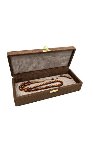 Yeni Yerli Üretim Kapaklı Keten Kumaş Kahve 25 cm / 10 cm Tesbih Sergileme Kutusu