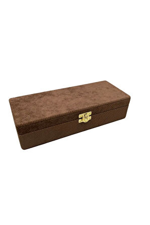 Yeni Yerli Üretim Kapaklı Keten Kumaş Kahve 25 cm / 10 cm Tesbih Sergileme Kutusu