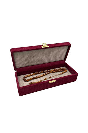 Yeni Yerli Üretim Kapaklı Keten Kumaş Bordo 25 cm / 10 cm Tesbih Sergileme Kutusu