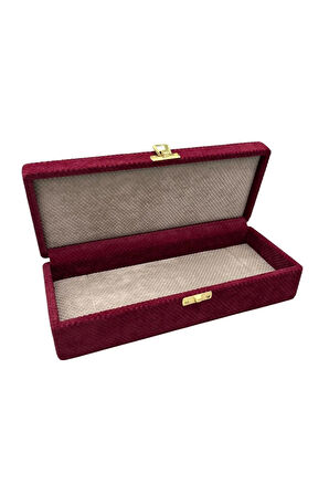 Yeni Yerli Üretim Kapaklı Keten Kumaş Bordo 25 cm / 10 cm Tesbih Sergileme Kutusu