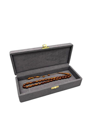 Yeni Yerli Üretim Kapaklı Keten Kumaş Gri 25 cm / 10 cm Tesbih Sergileme Kutusu