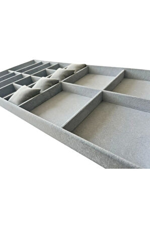 Yerli Üretim Süet Kumaş 70/38 Cm Süet Kaplama Gri Renk Çekmece içi Takı Tablası