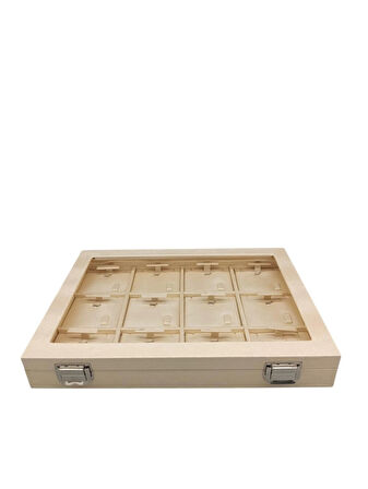 Yeni Cam Kapaklı Imera Deri Kumaş Krem Renk 34 Cm / 24 Cm Üçlü Set Kutusu