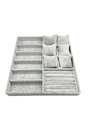 Yerli Üretim Miami Model Süet Kumaş Gri Renk 38Cm /34 Cm Mix Takı Sergileme Çekmece İçi Stand