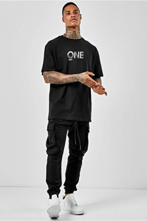 "ONE" Baskılı Oversize Erkek Tshirt