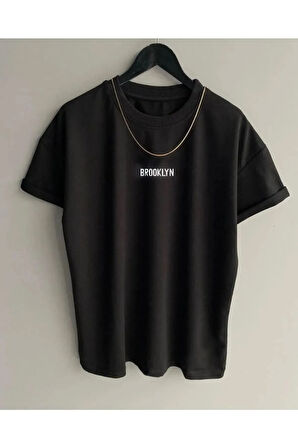 Erkek Beyaz Brooklyn Oversize Bisiklet Yaka Tshirt