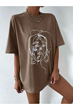 Unisex Yüz Baskılı Oversize Tshirt