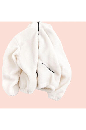 Erkek Pelüş Ceket Kalın Oversize Fermuarlı