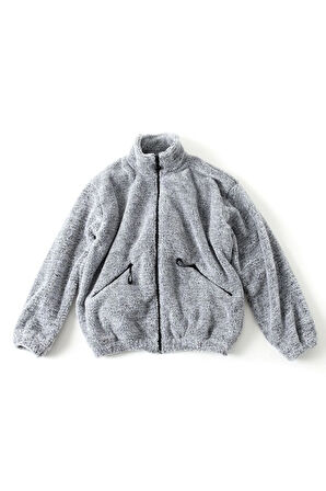 Erkek Pelüş Ceket Kalın Oversize Fermuarlı