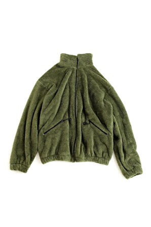 Erkek Pelüş Ceket Kalın Oversize Fermuarlı