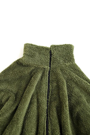 Erkek Pelüş Ceket Kalın Oversize Fermuarlı