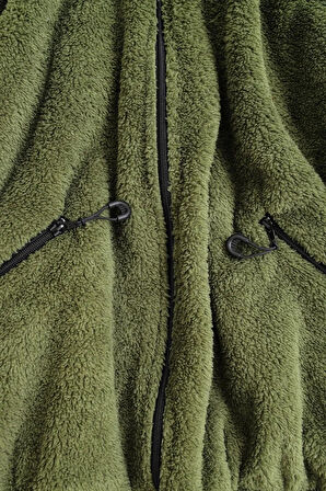 Erkek Pelüş Ceket Kalın Oversize Fermuarlı