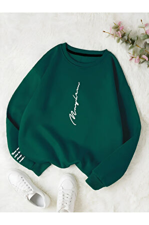 Unisex Kadın/Erkek NEVER Renkli Oversize Bisiklet Yaka Pamuklu Sweatshirt