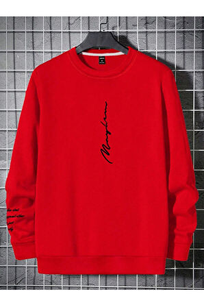 Unisex Kadın/Erkek NEVER Renkli Oversize Bisiklet Yaka Pamuklu Sweatshirt