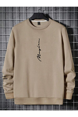 Unisex Kadın/Erkek NEVER Renkli Oversize Bisiklet Yaka Pamuklu Sweatshirt