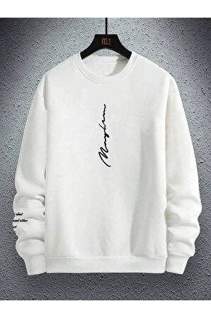 Unisex Kadın/Erkek NEVER Renkli Oversize Bisiklet Yaka Pamuklu Sweatshirt