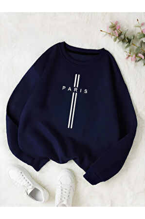 Unisex Kadın/Erkek PARİS Özel Renkli Oversize Bisiklet Yaka Pamuklu Sweatshirt