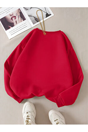 Unisex Kadın/Erkek PARİS Özel Renkli Oversize Bisiklet Yaka Pamuklu Sweatshirt