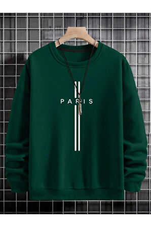 Unisex Kadın/Erkek PARİS Özel Renkli Oversize Bisiklet Yaka Pamuklu Sweatshirt