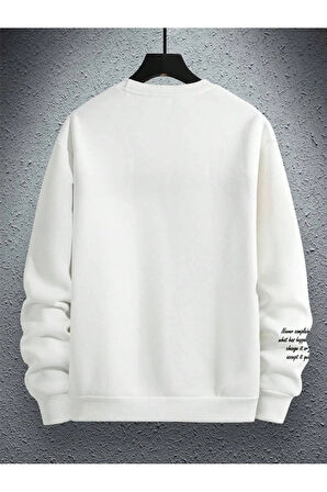 Unisex Kadın/Erkek NEVER Renkli Oversize Bisiklet Yaka Pamuklu Sweatshirt