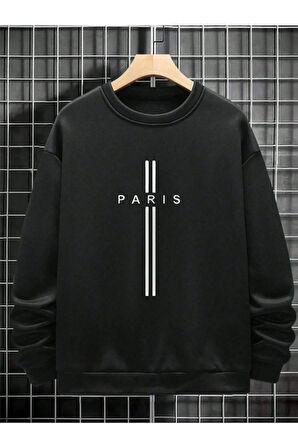 Unisex Kadın/Erkek PARİS Özel Renkli Oversize Bisiklet Yaka Pamuklu Sweatshirt