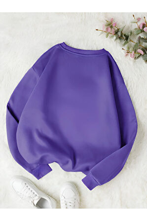 Unisex Kadın/Erkek PARİS Özel Renkli Oversize Bisiklet Yaka Pamuklu Sweatshirt